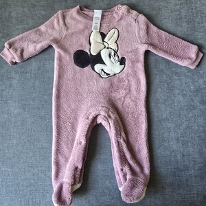 Disney Baby Minnie Mouse Footed Romper Pink Fleece One Piece 3-6M Girls